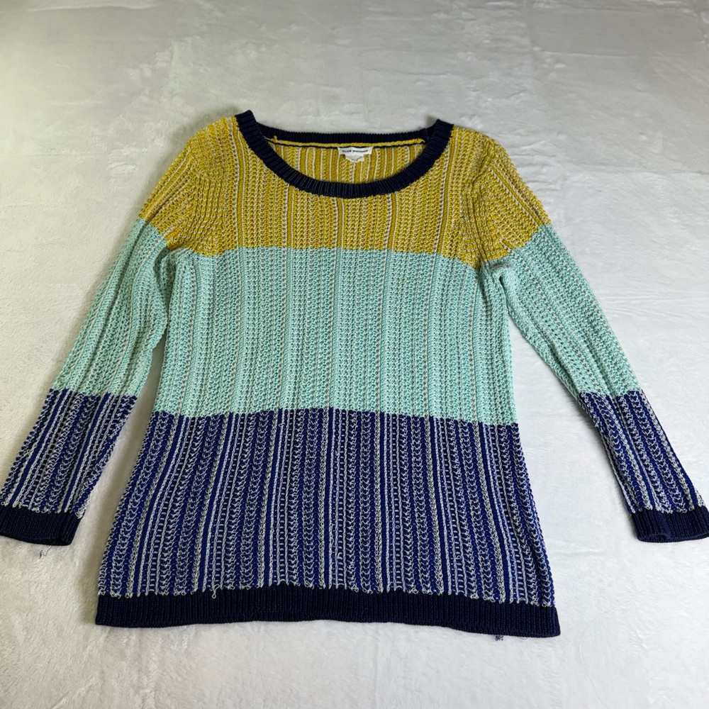Club Monaco Colorblock Rib Knit Sweater in Yellow, Mint & Navy